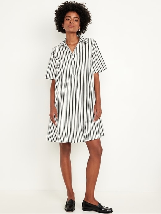Old Navy Dresses & Skirts - Old Navy Mini Shirt Swing Dress Soft Black Stripe